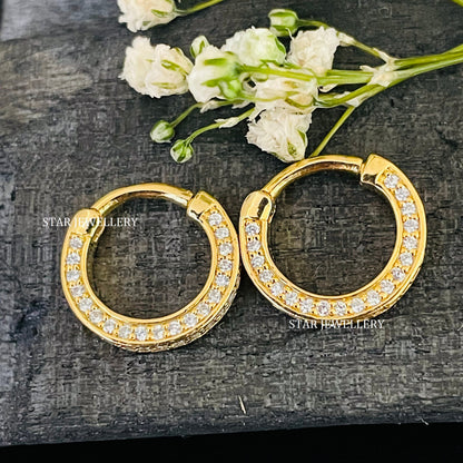 Micro Pave Set CZ Diamond Septum Clicker Piercing in 925 Sterling Silver