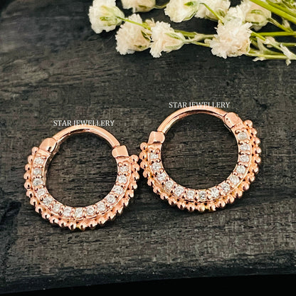 CZ Diamond Unique Miligrain Sterling Silver Daith Clicker Piercing