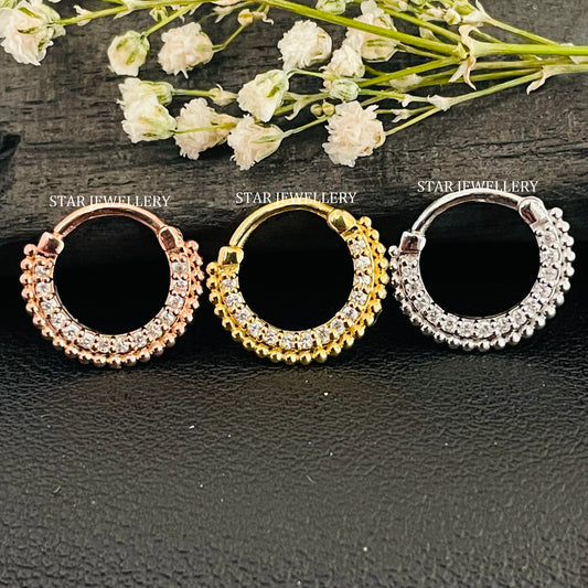 CZ Diamond Unique Miligrain Sterling Silver Daith Clicker Piercing
