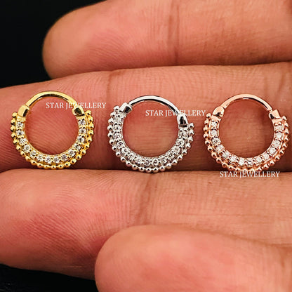 CZ Diamond Unique Miligrain Sterling Silver Daith Clicker Piercing
