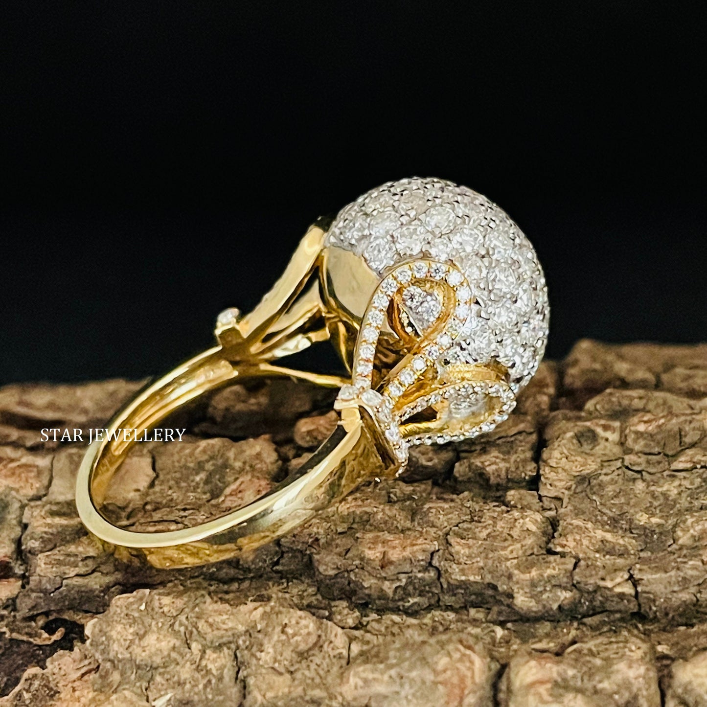 Pave Set Diamond Sphere Solid Gold Ring