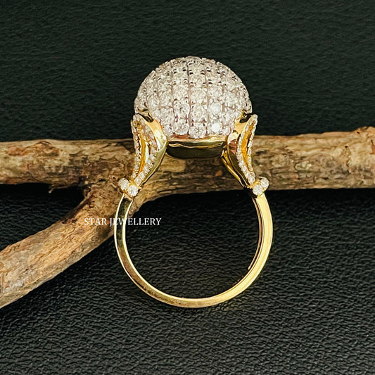 Pave Set Diamond Sphere Solid Gold Ring