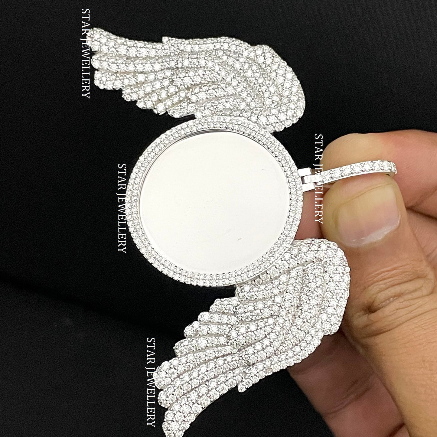 VVS Moissanite Icedout Angel Wings Memory Pendant with Picture