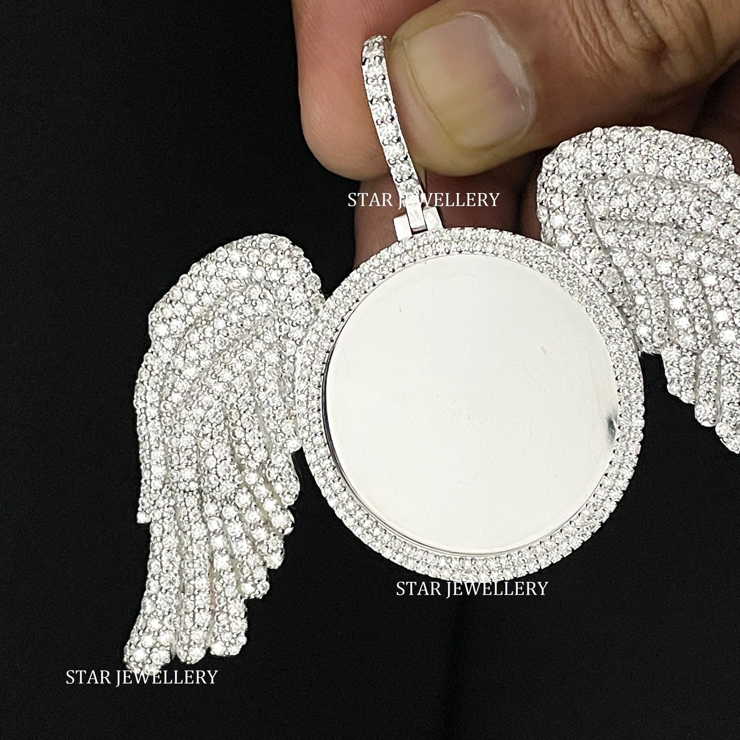 VVS Moissanite Icedout Angel Wings Memory Pendant with Picture