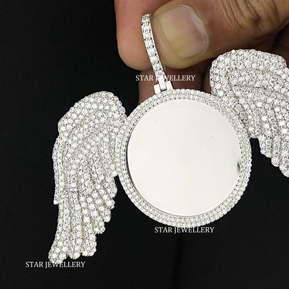 VVS Moissanite Icedout Angel Wings Memory Pendant with Picture