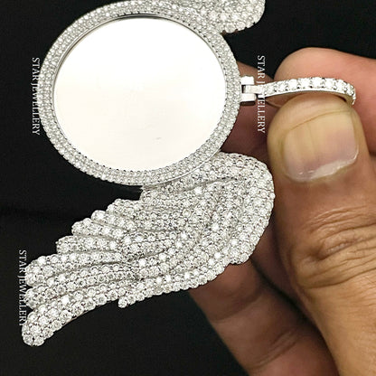 VVS Moissanite Icedout Angel Wings Memory Pendant with Picture