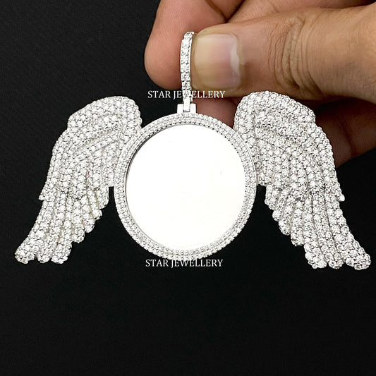 VVS Moissanite Icedout Angel Wings Memory Pendant with Picture