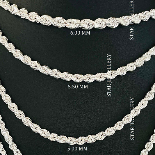 Unisex Solid Rope Chain Necklace in 3.5 mm - 6.00 mm