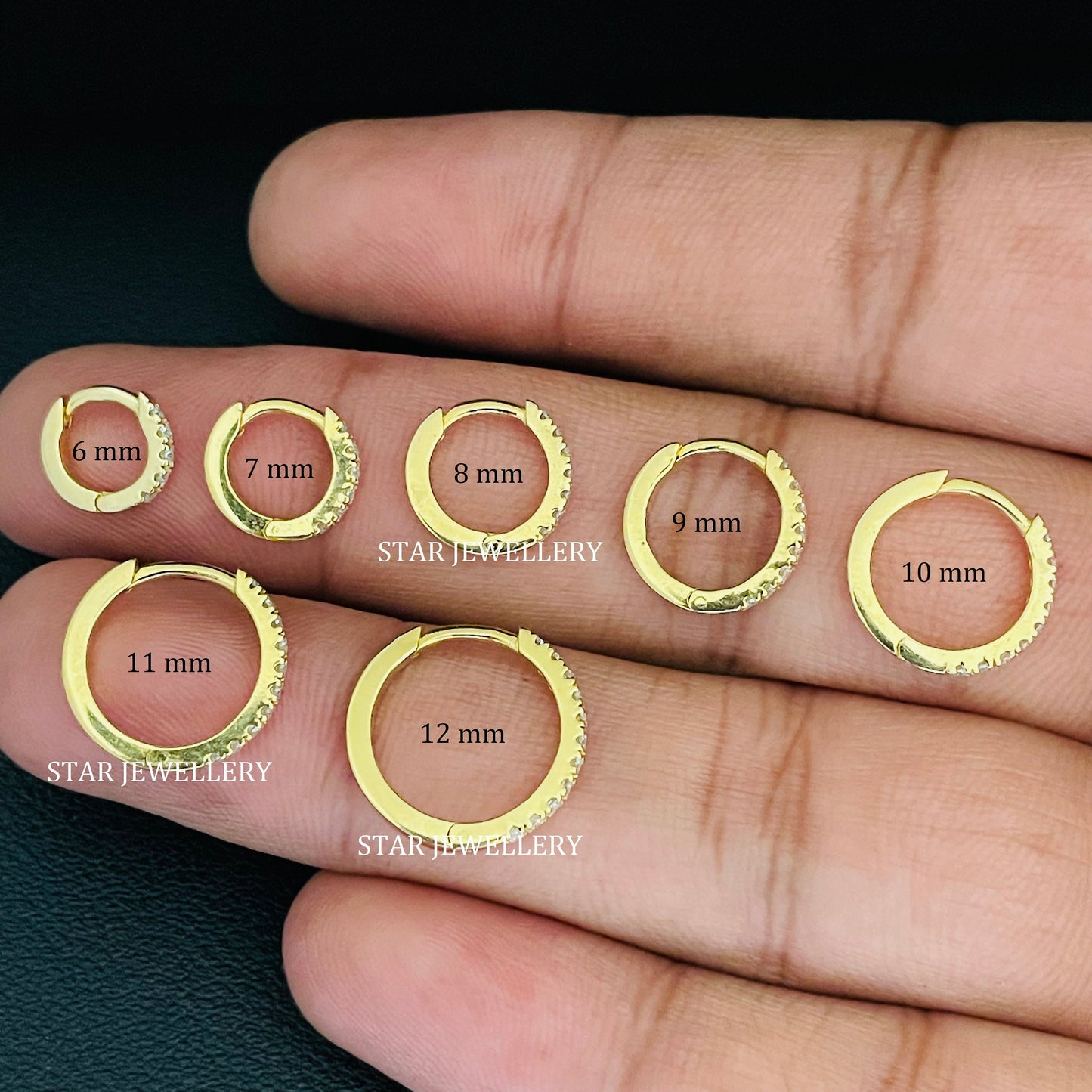 6 to 12 mm 14K Solid Gold Natural Diamond Clicker Hoop Ring