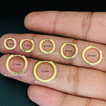 6 to 12 mm 14K Solid Gold Natural Diamond Clicker Hoop Ring