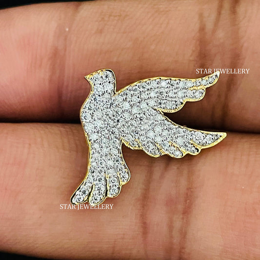14K Solid Gold Natural Diamond Swallow Pendant