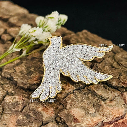 14K Solid Gold Natural Diamond Swallow Pendant