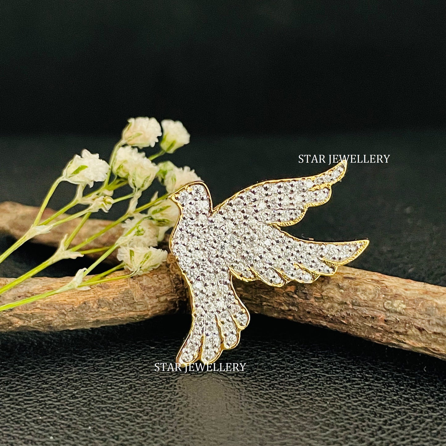 14K Solid Gold Natural Diamond Swallow Pendant
