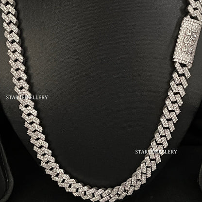 12 MM Wide VVS Moissanite Unisex Diamond Cuban Linked Chain