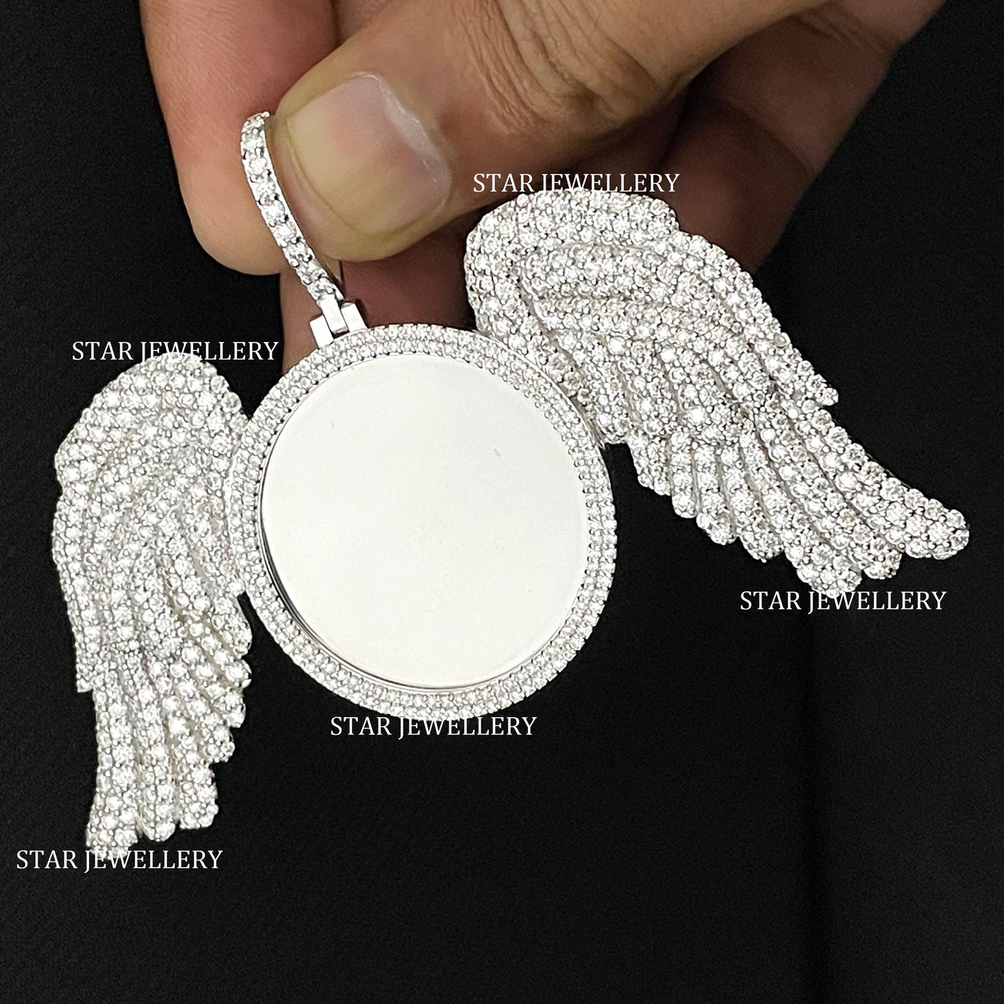 VVS Moissanite Icedout Angel Wings Memory Pendant with Picture