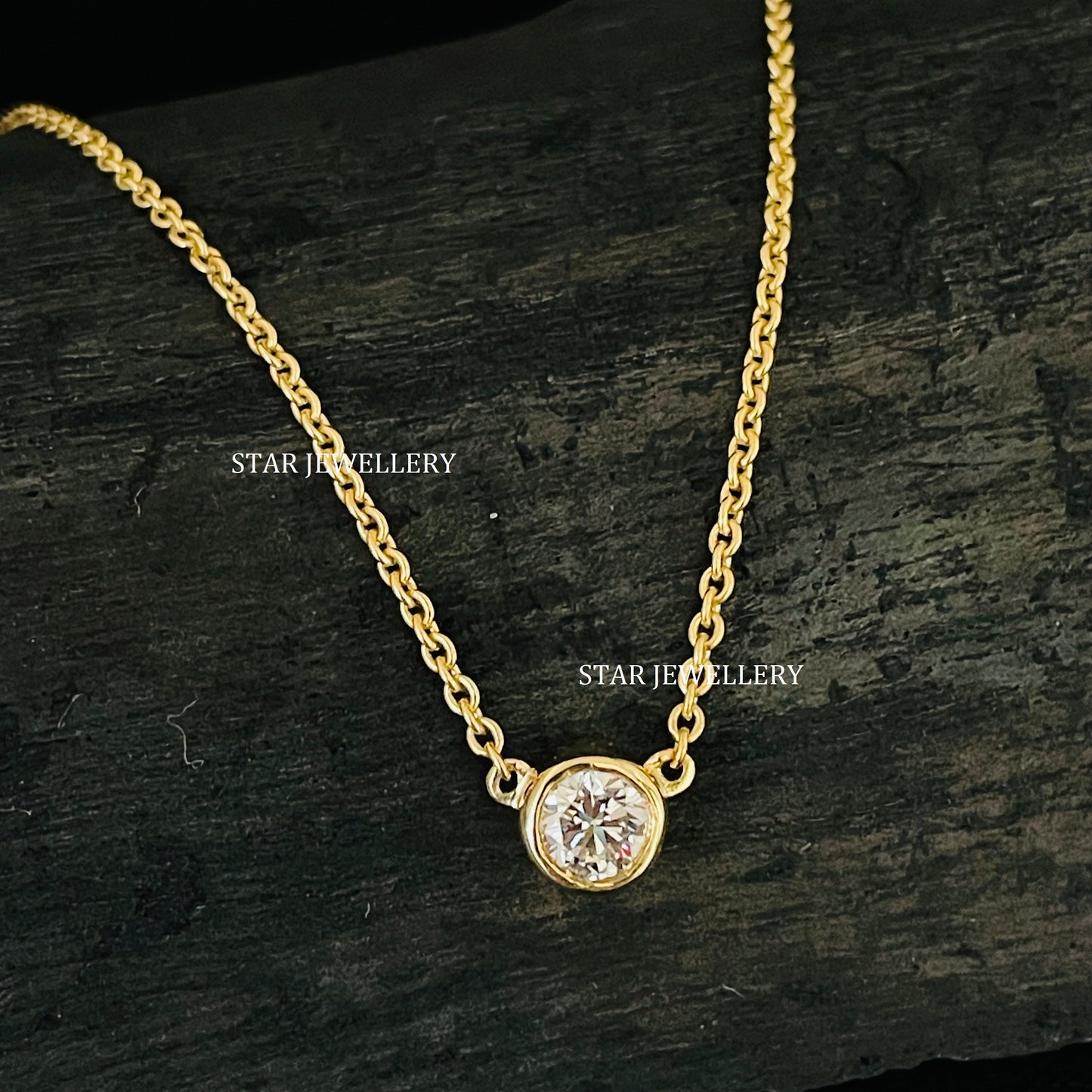 Bezel Set 0.50 Ct Lab Grown Diamond Solitaire Gold Necklace
