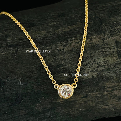 Bezel Set 0.50 Ct Lab Grown Diamond Solitaire Gold Necklace