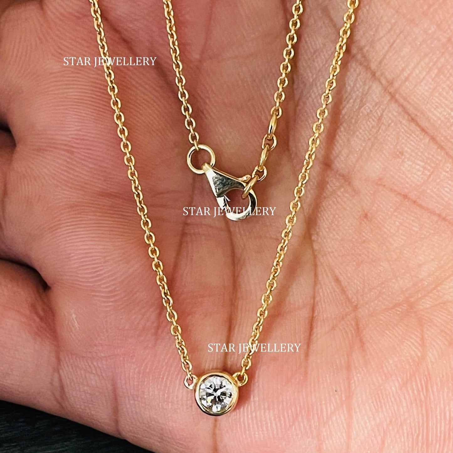 Bezel Set 0.50 Ct Lab Grown Diamond Solitaire Gold Necklace