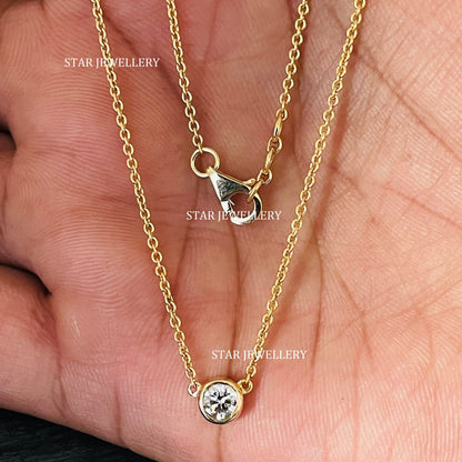 Bezel Set 0.50 Ct Lab Grown Diamond Solitaire Gold Necklace