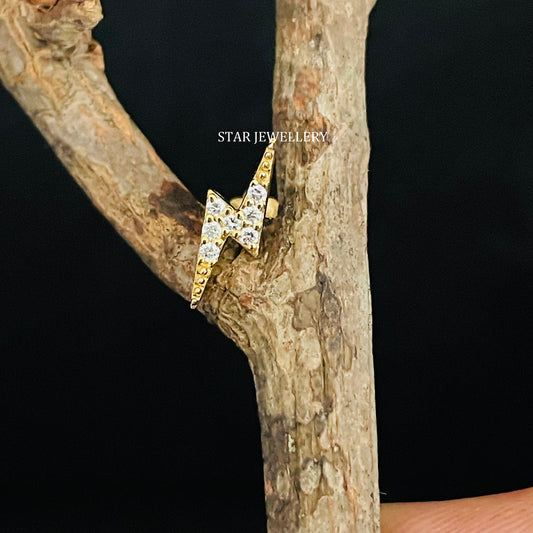 Lightening Bolt Solid Gold Diamond Piercing