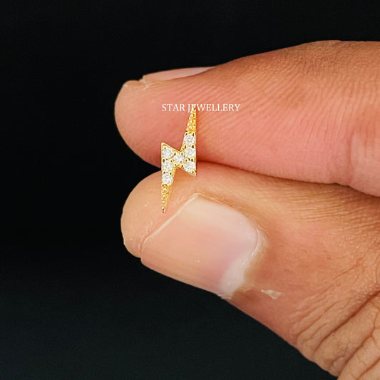 Lightening Bolt Solid Gold Diamond Piercing