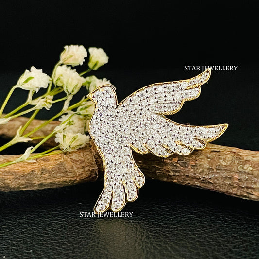 14K Solid Gold Natural Diamond Swallow Pendant