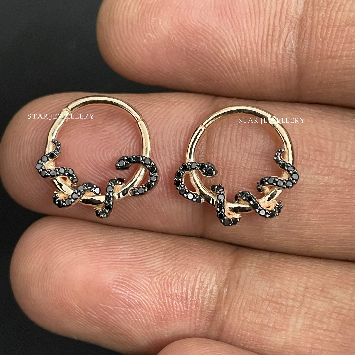 925 Sterling Silver Black Diamond Snake Daith & Septum Clicker