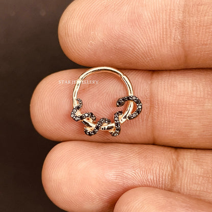925 Sterling Silver Black Diamond Snake Daith & Septum Clicker