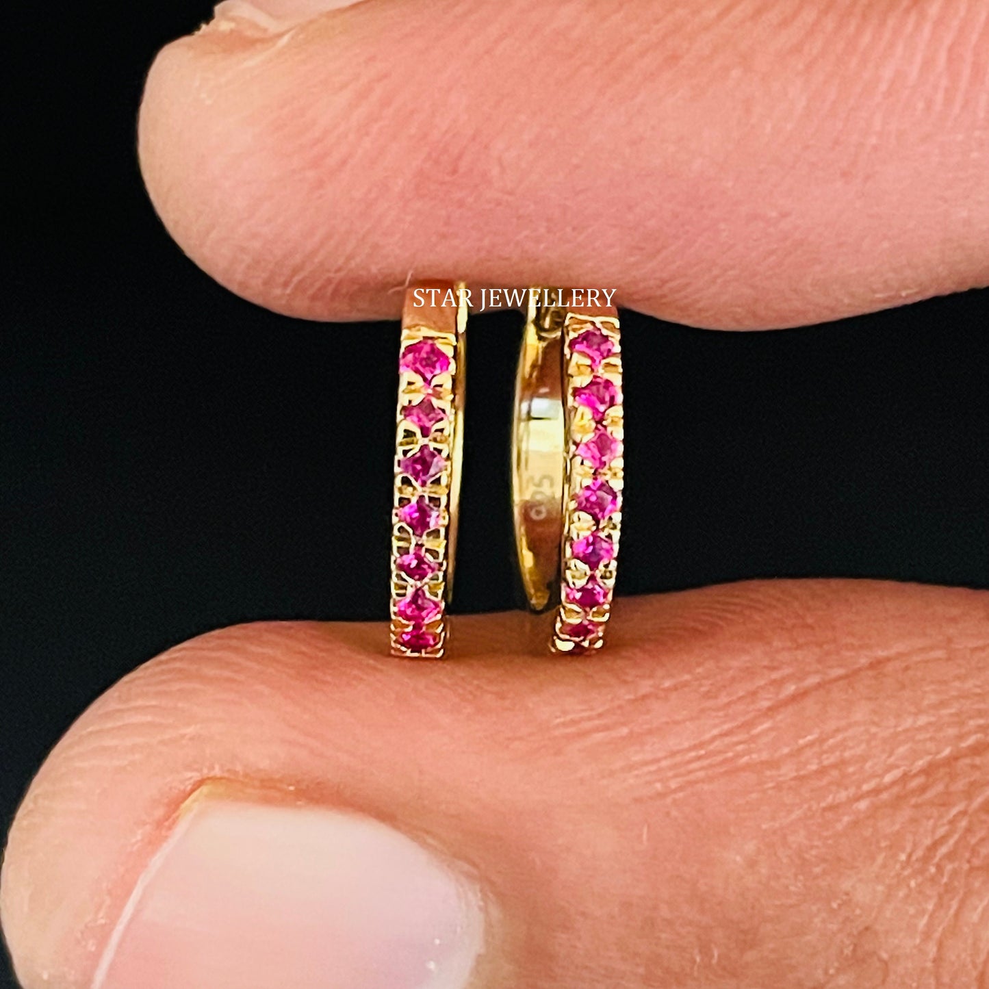 6 - 12 mm Solid Gold CZ Colored Diamond Hoop Ring