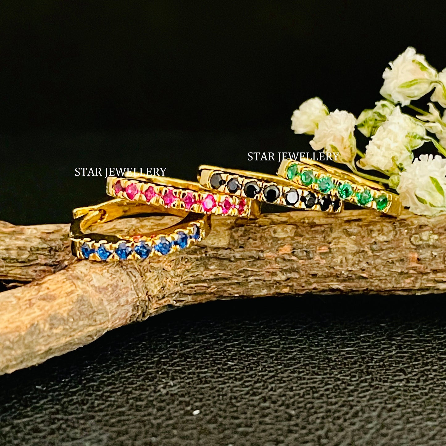 6 - 12 mm Solid Gold CZ Colored Diamond Hoop Ring