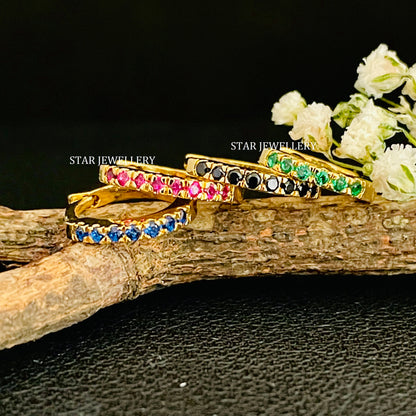 6 - 12 mm Solid Gold CZ Colored Diamond Hoop Ring