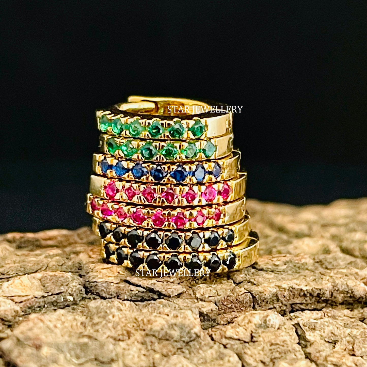 6 - 12 mm Solid Gold CZ Colored Diamond Hoop Ring