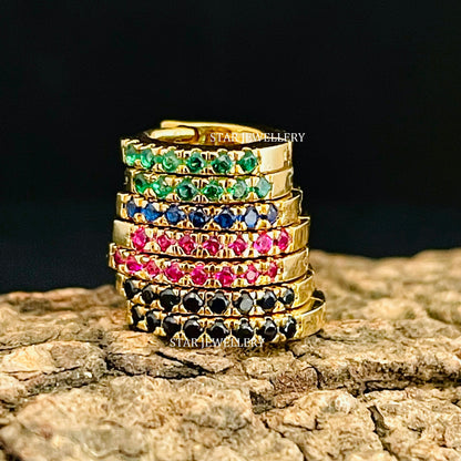 6 - 12 mm Solid Gold CZ Colored Diamond Hoop Ring