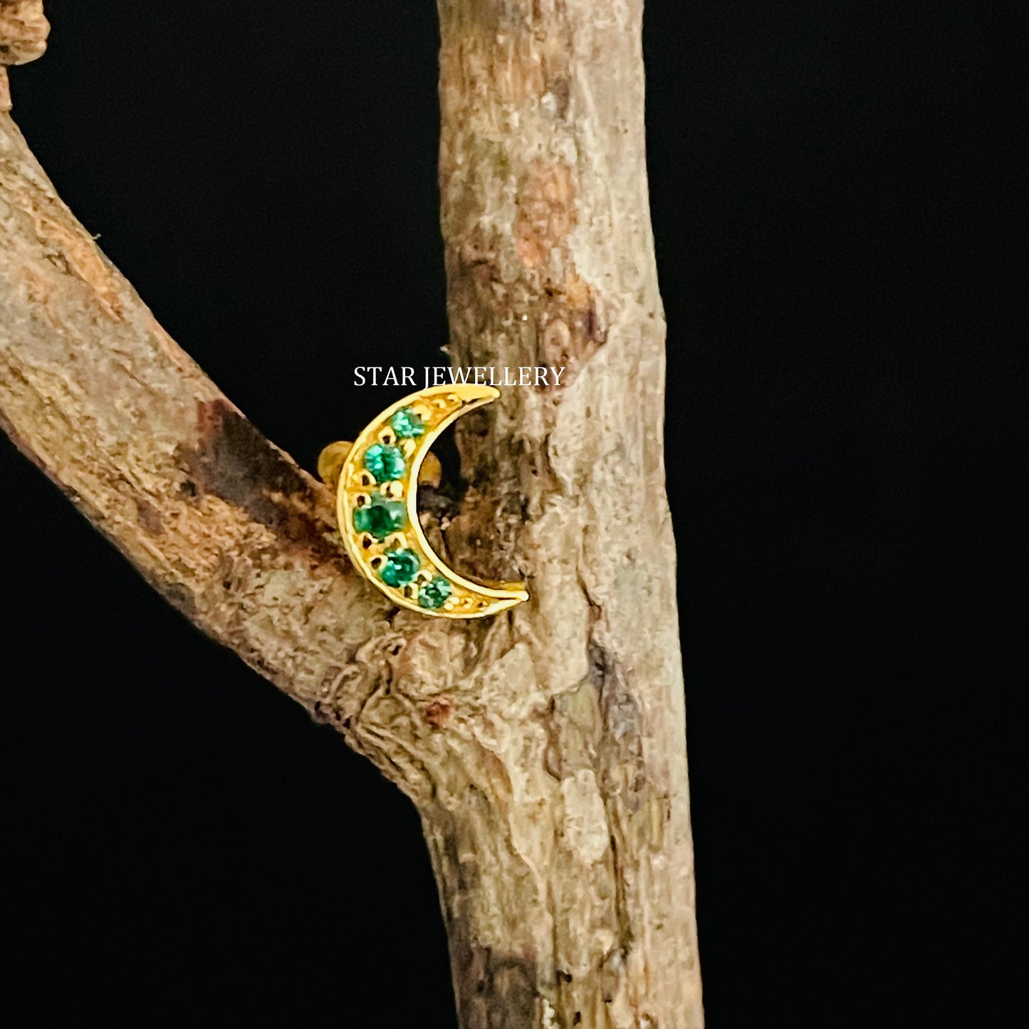 Natural Emerald Moon Helix Earring