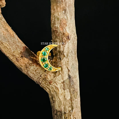 Natural Emerald Moon Helix Earring