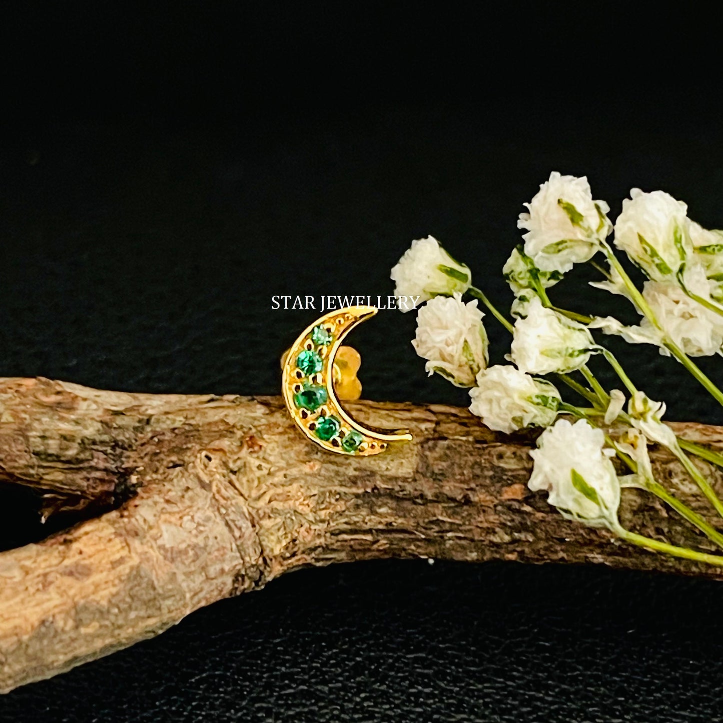 Natural Emerald Moon Helix Earring