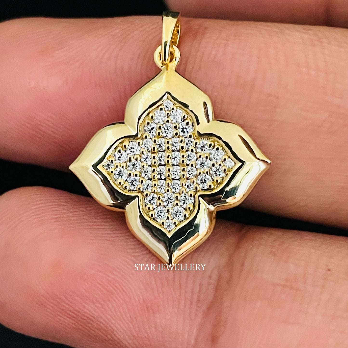 14K Solid Gold Diamond Clover Pendant