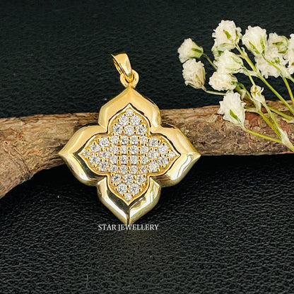 14K Solid Gold Diamond Clover Pendant