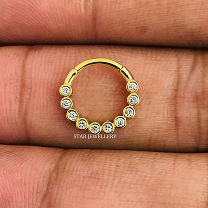 14K Solid Gold Bezel Set Minimalist Diamond Daith Clicker