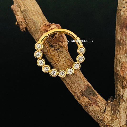 14K Solid Gold Bezel Set Minimalist Diamond Daith Clicker