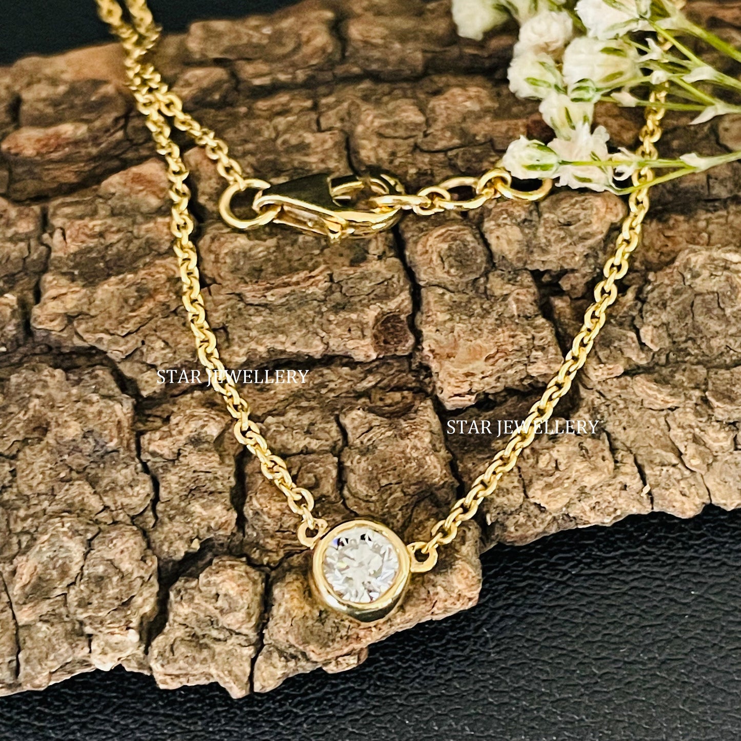 Bezel Set 0.50 Ct Lab Grown Diamond Solitaire Gold Necklace