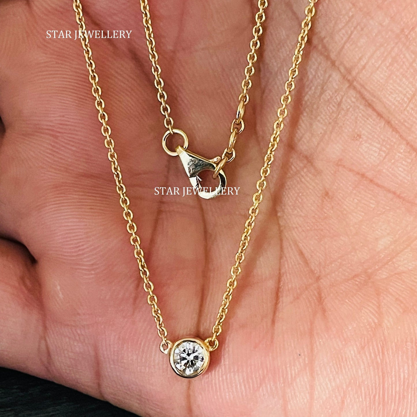 Bezel Set 0.50 Ct Lab Grown Diamond Solitaire Gold Necklace