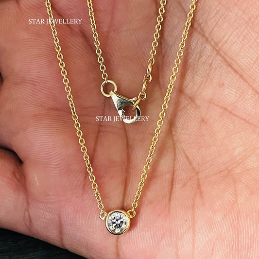 Bezel Set 0.50 Ct Lab Grown Diamond Solitaire Gold Necklace