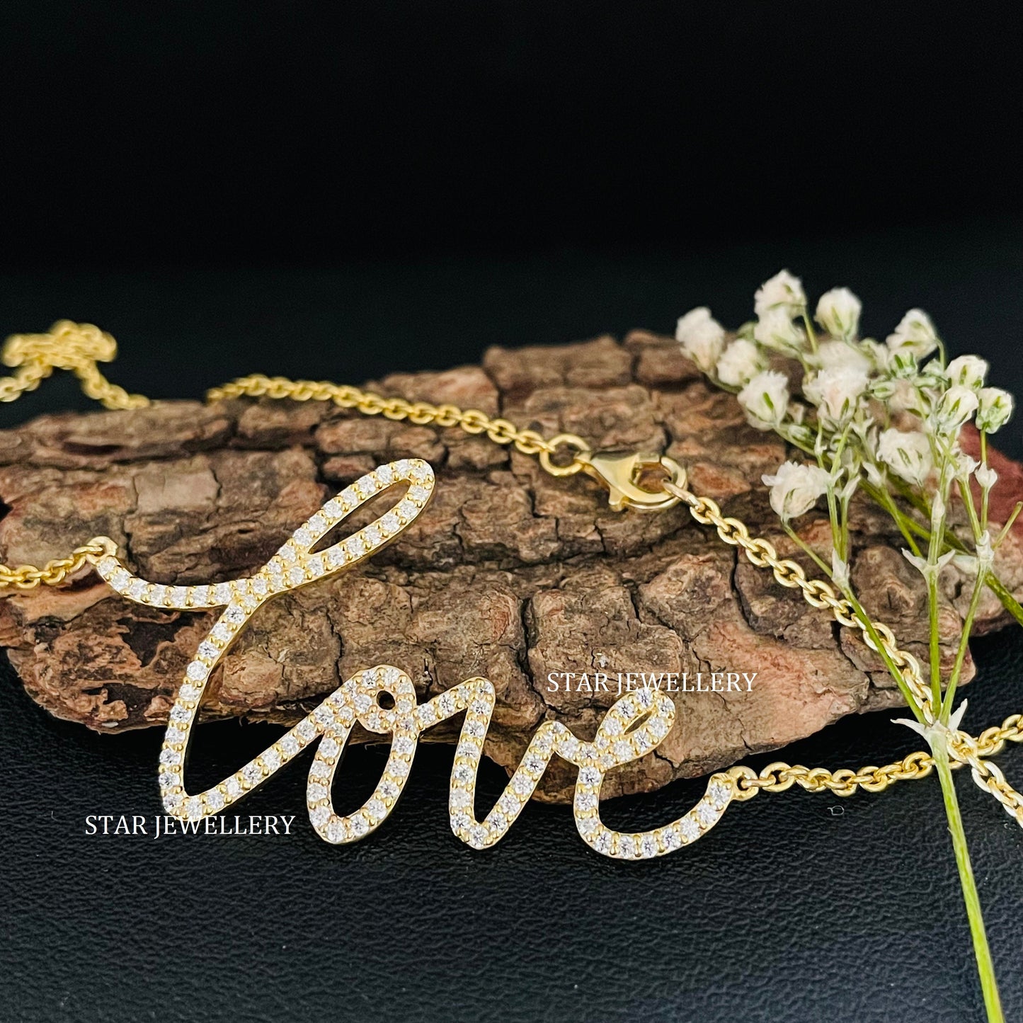 Natural Diamond Solid Gold Love Necklace