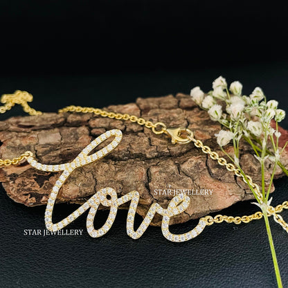Natural Diamond Solid Gold Love Necklace