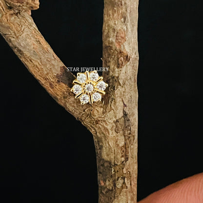 Natural Diamond Flower Stud for Nose Tragus Lobe Conch