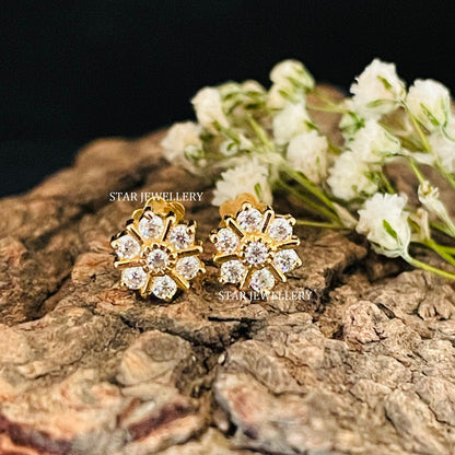 Natural Diamond Flower Stud for Nose Tragus Lobe Conch
