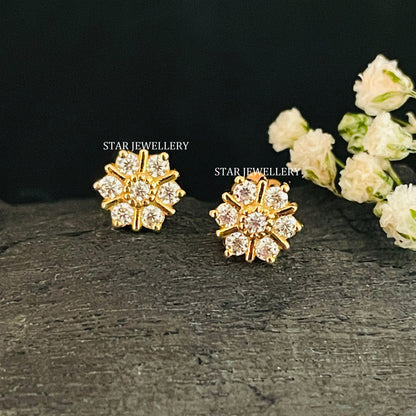 Natural Diamond Flower Stud for Nose Tragus Lobe Conch