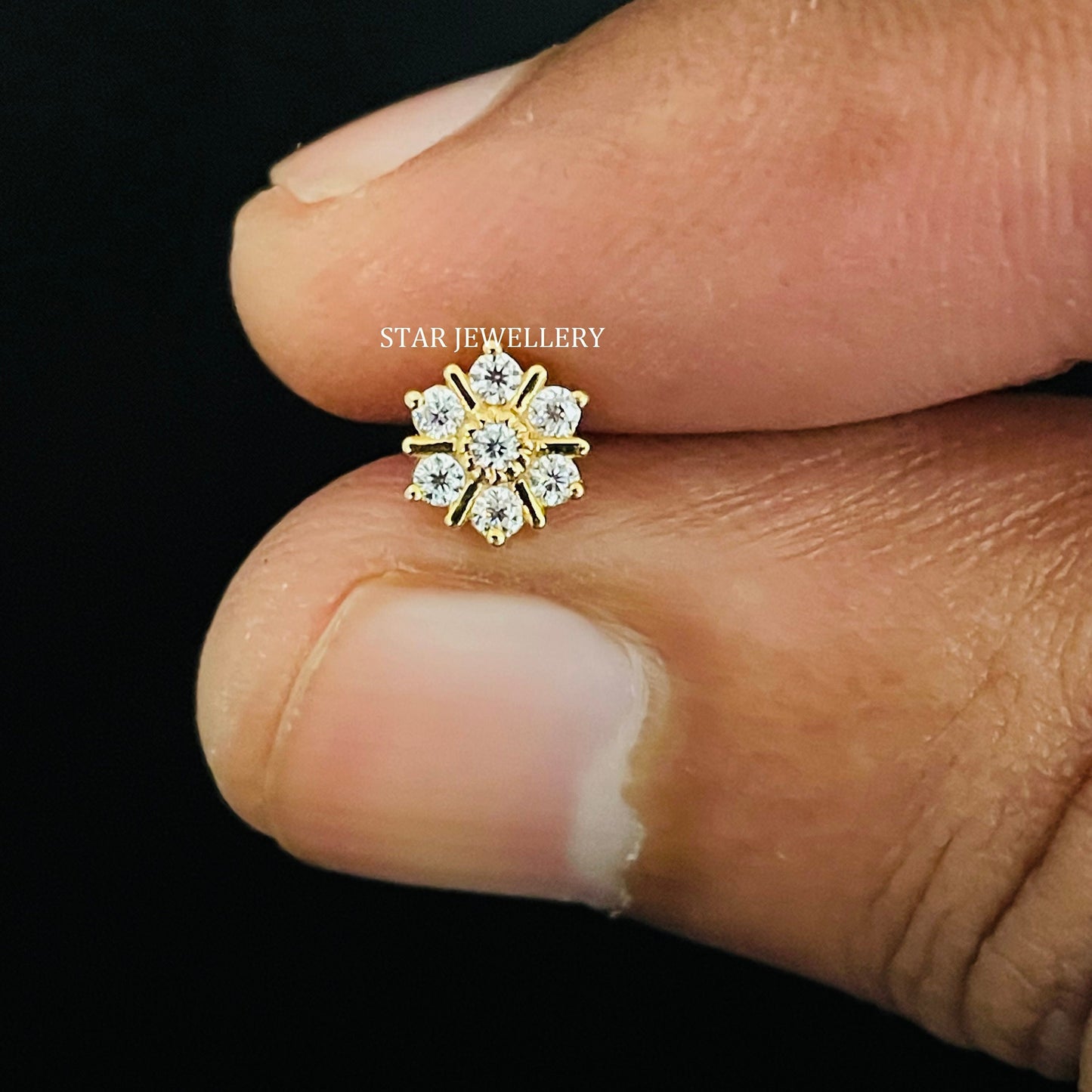 Natural Diamond Flower Stud for Nose Tragus Lobe Conch