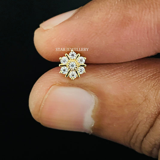 Natural Diamond Flower Stud for Nose Tragus Lobe Conch